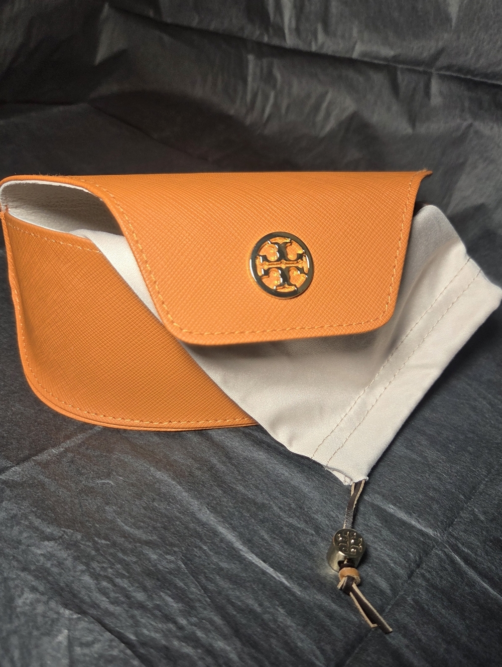 Tory Burch Orange Saffiano Leather Sunglass Case with Dust Bag NWOT